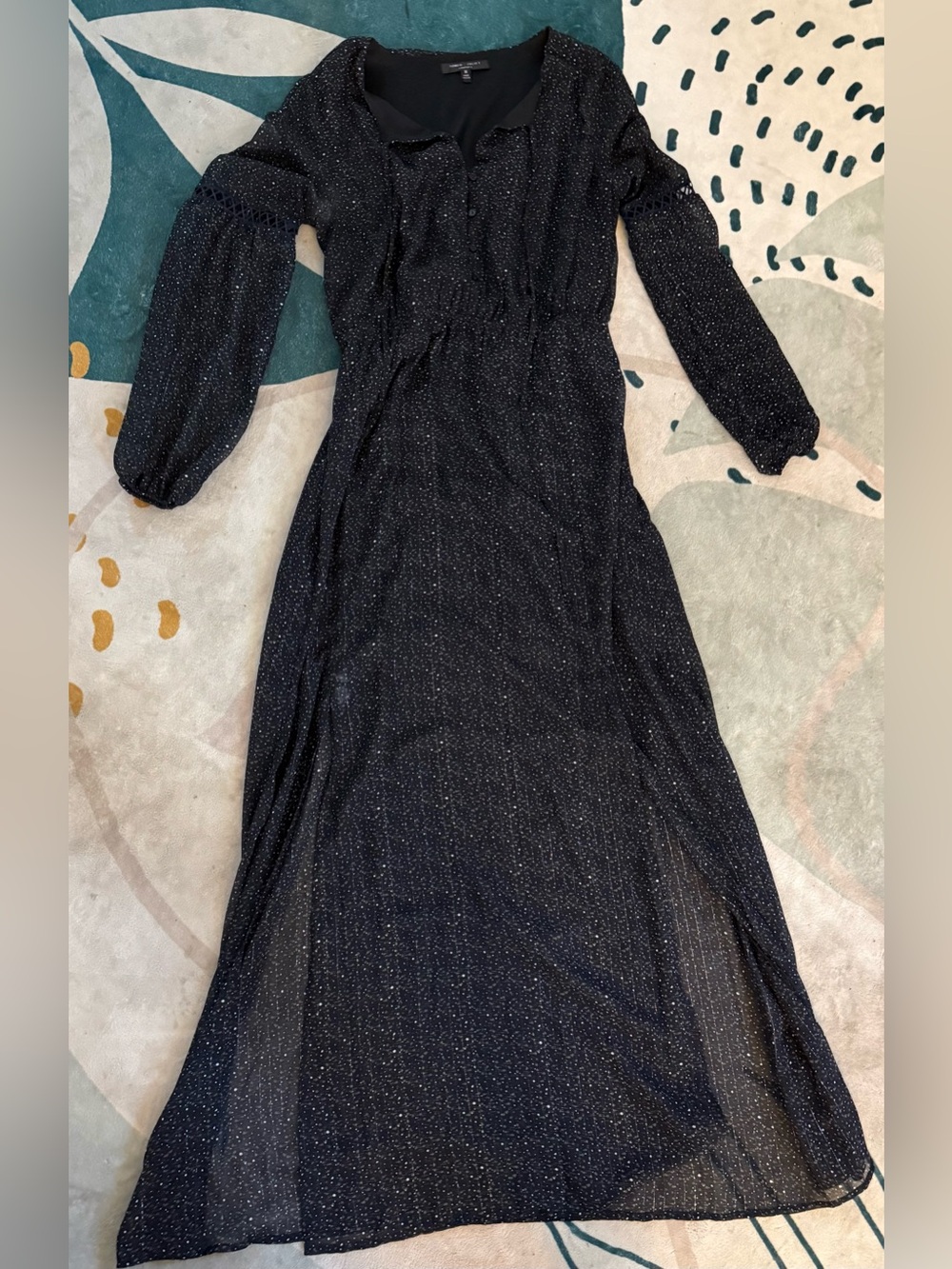 Romeo & Juliet Couture Black Sparkle Maxi Dress with Long Sleeves